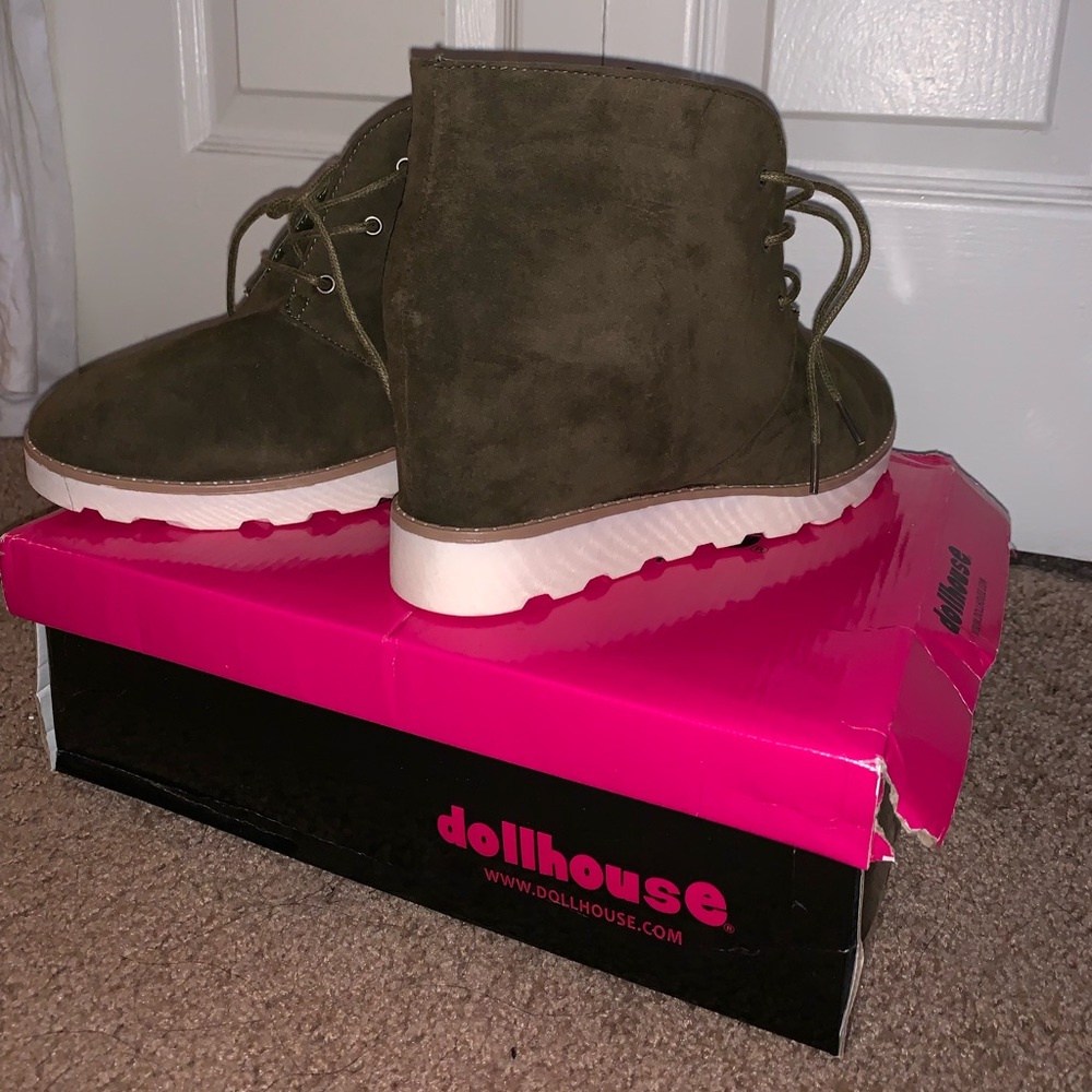 Army green wedge booties